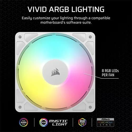 Corsair RS120 ARGB White 120mm PWM Cabinet Fan